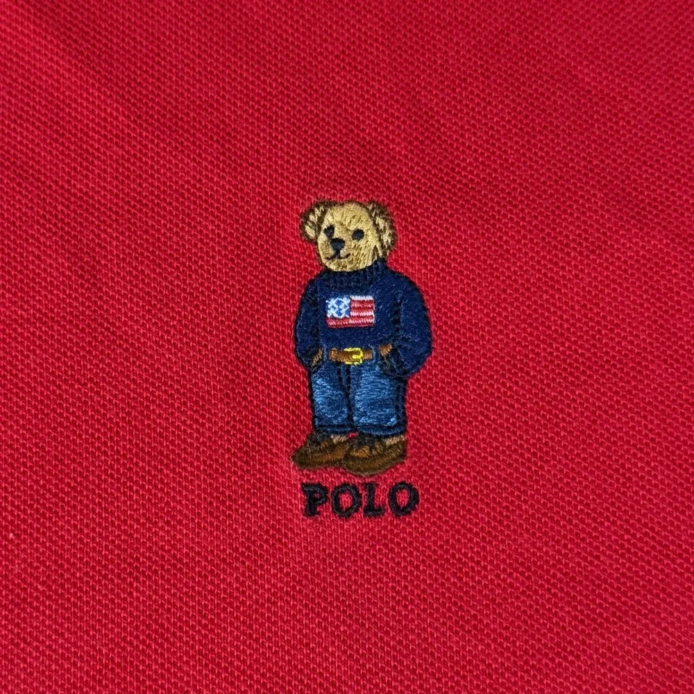 Polo Ralph Lauren Mens XXL Red Polo Flag Bear Custom Fit Polo Shirt *Read*